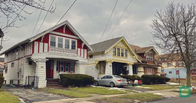 Craftsman-style bungalows along Thatcher Avenue in Buffalo, New York.