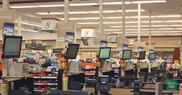 Checkout lanes at a Smith's Food and Drug supermarket in Gillette, Wyoming.