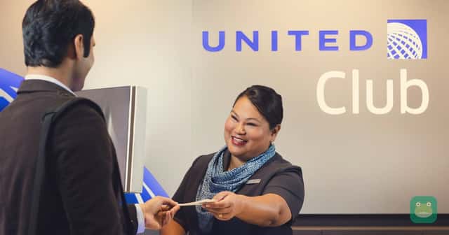 United Club reception; representative airline facility photograph, club access remains separately governed