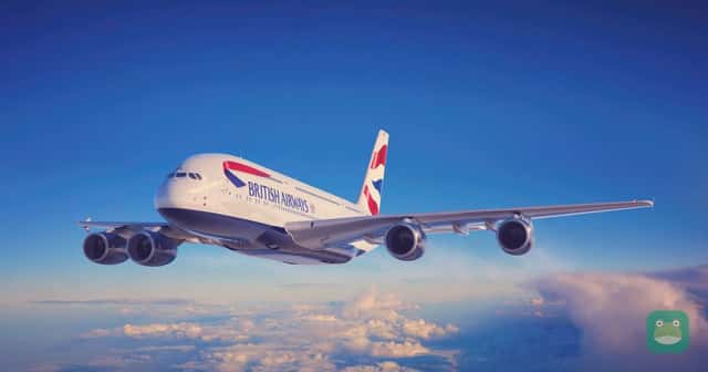 A British Airways Airbus A380 in flight, shown as a representative airline photograph. Upgrade availability must be checked for the actual itinerary.