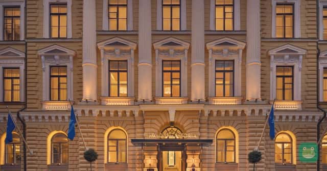 Waldorf Astoria Helsinki entrance, a representative Hilton portfolio photo; check the offer terms for participating hotels.