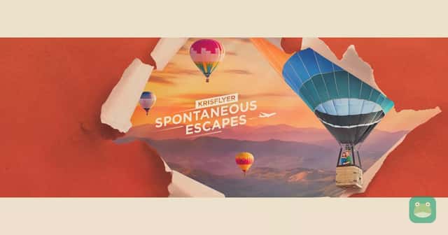 Singapore Airlines' October 2026 Spontaneous Escapes campaign image: a couple in a hot air balloon