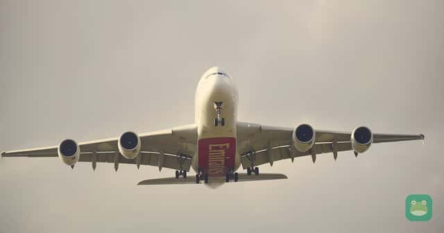 An Emirates Airbus A380 on final approach to London Heathrow