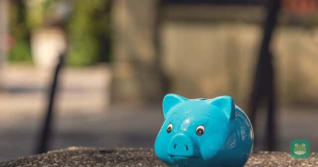 A blue piggy bank on a stone ledge on the cathedral square in Münster, Germany.