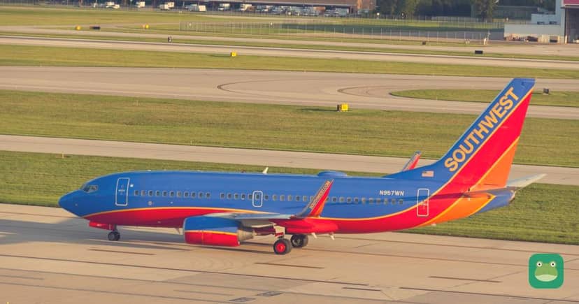 A Southwest Boeing 737-700 at Columbus, illustrating the airline's existing narrowbody fleet. Cropped and branded by Lounge Frog; CC BY-SA 4.0.